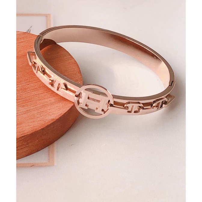 BISA COD gelang bangle wanita titanium asli anti karat model huruf H mewah