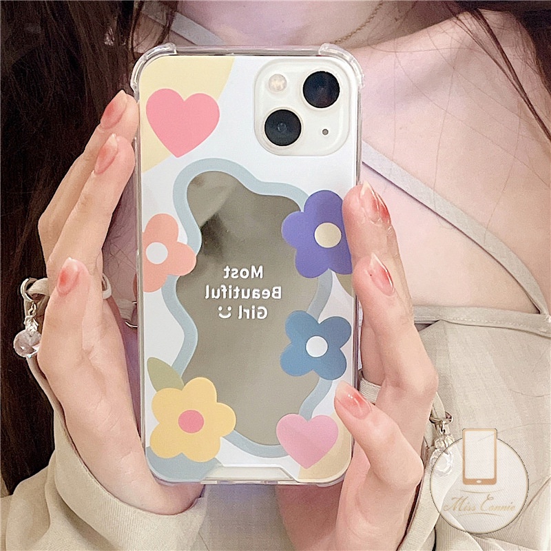 Soft Case Tpu Motif Bunga Dengan Cermin Makeup Untuk IPhone 11 7Plus 8Plus XR X XS Max 12 13 11 Pro Max 7 8 SE 2020