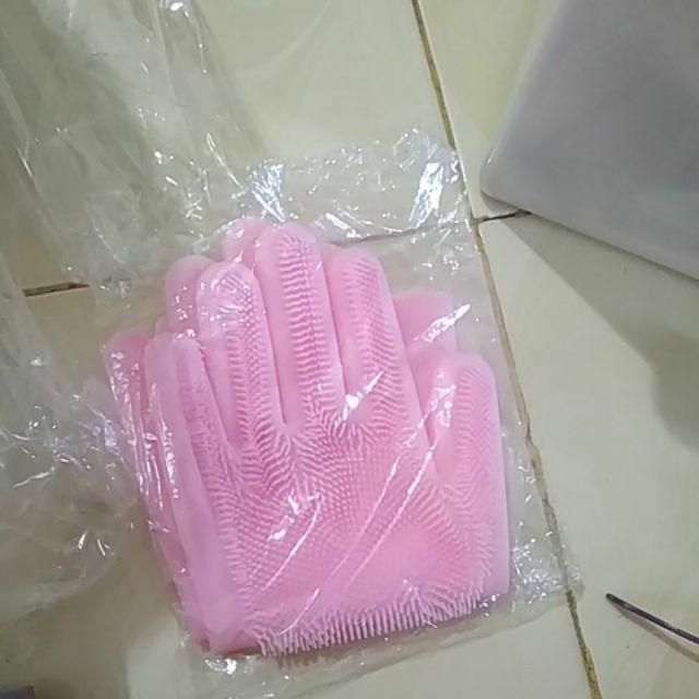 Sarung Tangan Cuci Piring Dengan Brush Yang Tebal Bahan Silikon - 1 Pasang