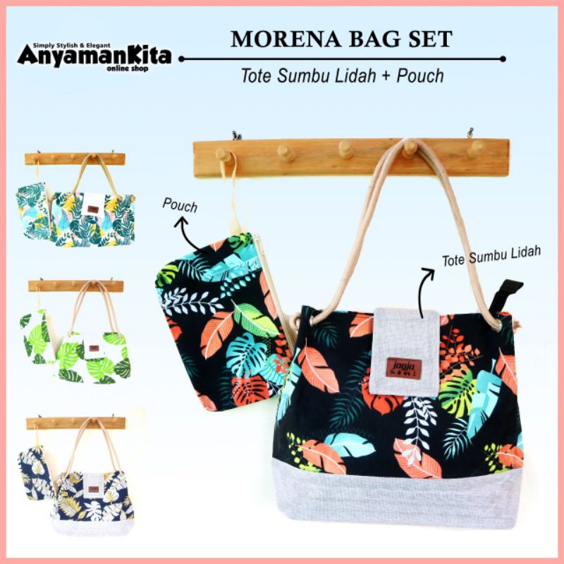 Morena Bag Set / Tas Kanvas Sumbu Lidah 2in1 / Totebag Kanvas Sumbu Lidah 2in1