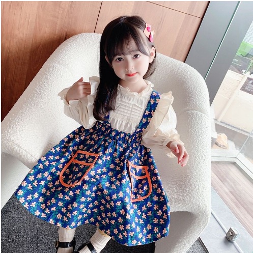 DRESS JUMSUIT KATSURI ANAK BIRU BUNGA 100-140 IMPORT