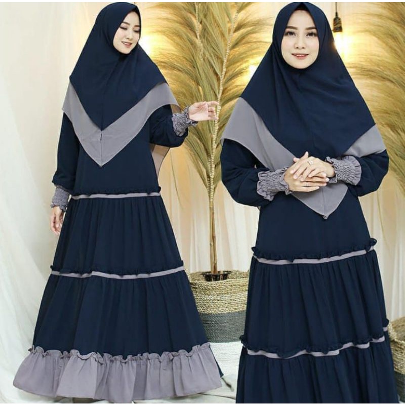 Gamis set khimar Super jumbo Ld 140 nabila syari Murah dan berkualitas L,XL,XXL,XXXL,XXXXL asdf