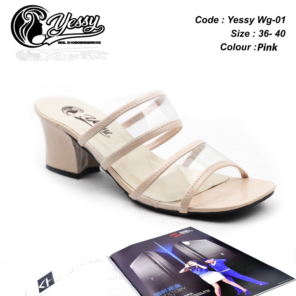 SENDAL HIGH HEELS WANITA YESSY WG-01 // SENDAL HEELS KACA // SENDAL SLOP