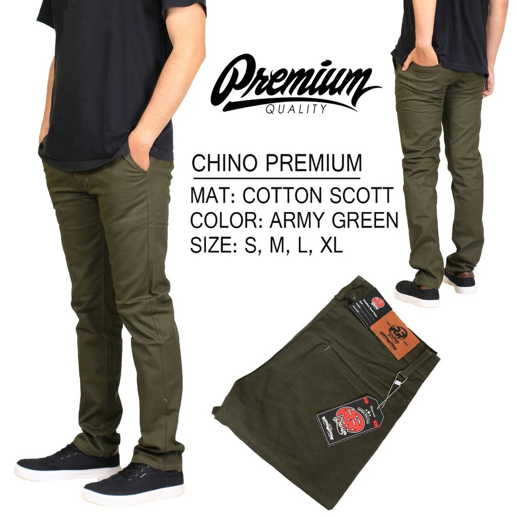 Celana Chino Chinos Cino Panjang Pria Slimfit Kerja Kantor Santai Casual Formal Kualitas Distro Bahan Katun Adem Premium