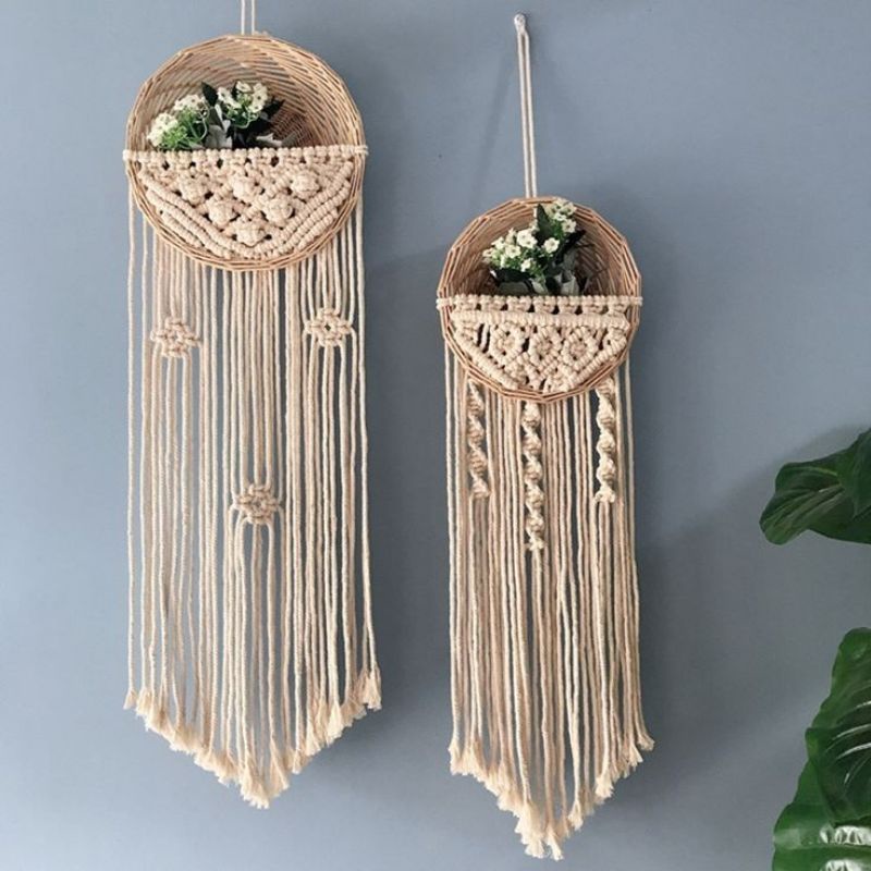 READY STOK) macrame hiasan dinding keranjang / macrame wall hanging/ Hiasan dinding piringan/ dekorasi rumah