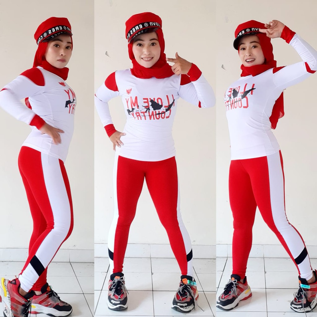 Celana Legging senam zumba panjang merah putih terbaru