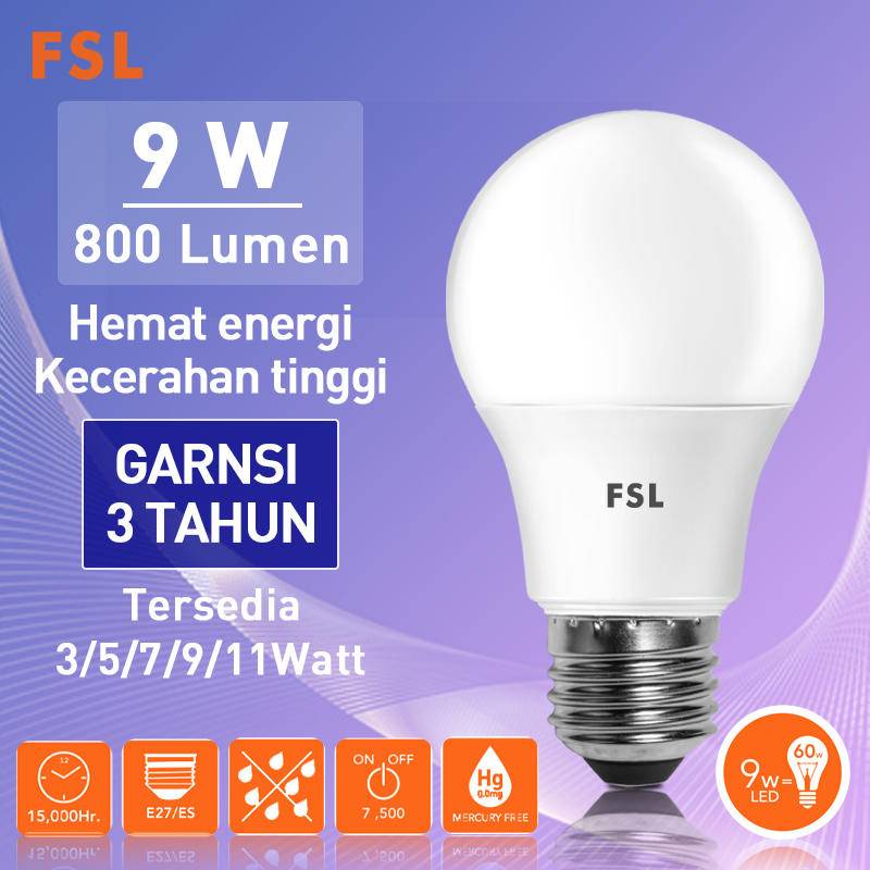 FSL High Brightness White Light E27 Led Light Bulb Untuk Berkemah 3W 9W 11W