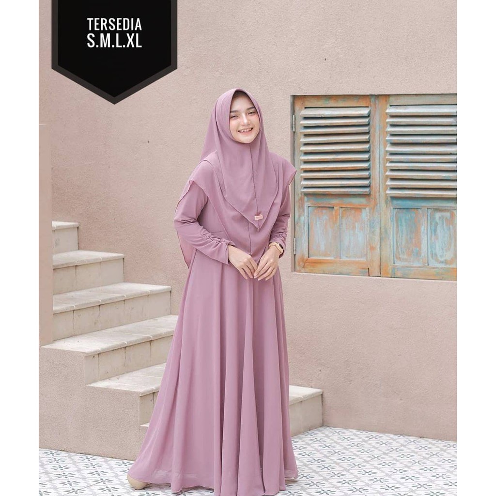 Gamis Set Hijab Jumbo Ld 120 130 140 Baju Gamis Dress Muslim Wanita Remaja Murah MAYRA SYARI + KHIMAR-Purple