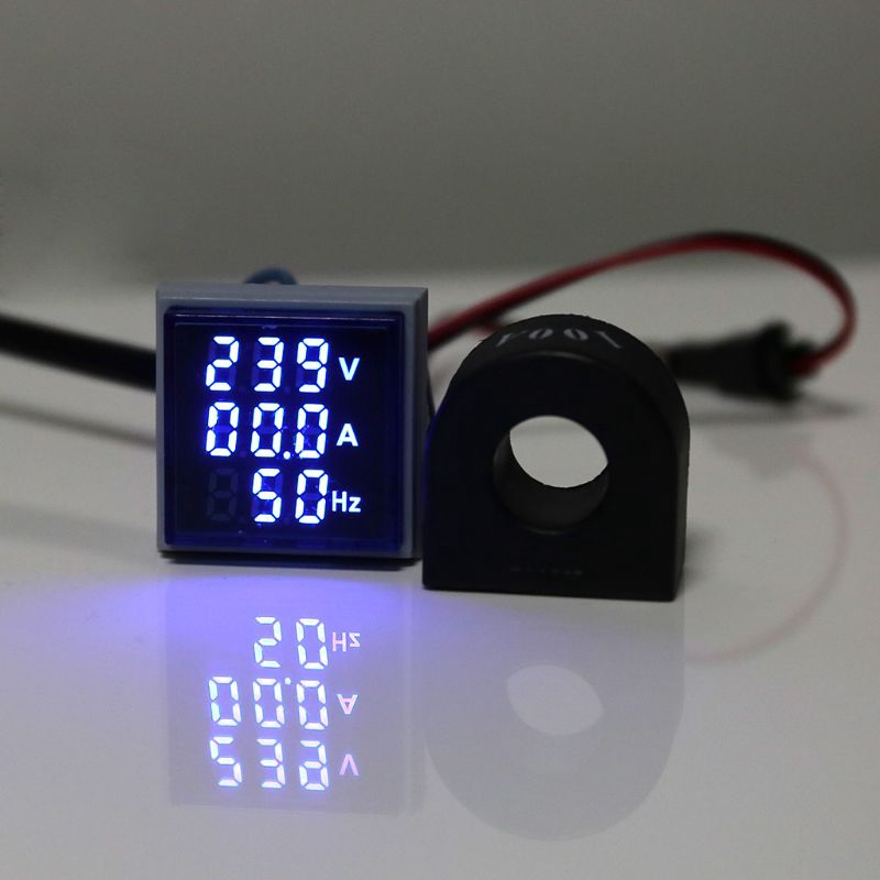 ✿CRE Digital 3in1 AC Voltmeter Ammeter Frequency Panel Meter Indicator 60-500V 0-100A 20-75Hz 22mm