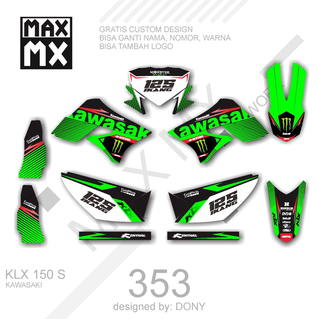 DECAL STIKER MOTOR KLX 150 S MOTIF KAWASAKI RACING HIJAU KLX