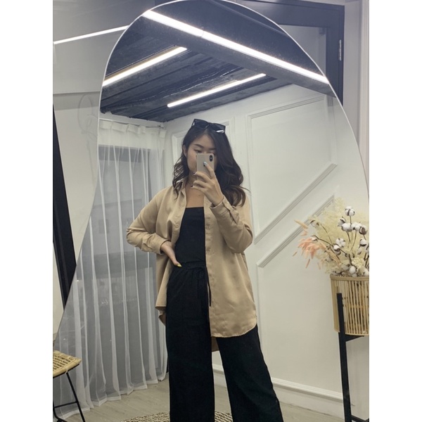 JOSHIN Atasan Kemeja Satin Silk Oversize