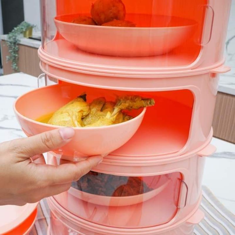 Dishes Keeper 4 susun technoplast warna peach tudung saji 4 susun