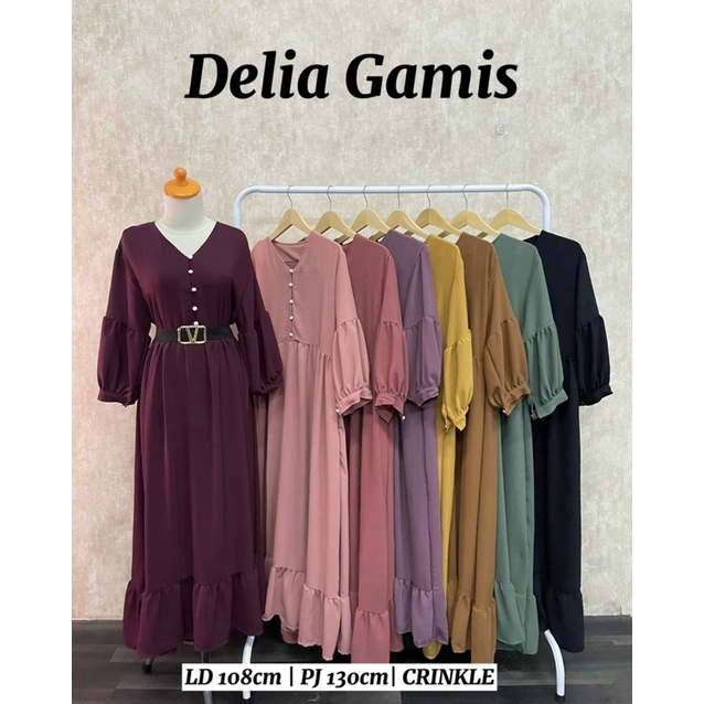 DELIA GAMIS CRINKLE DRESS GAMIS  KANCING MUTIARA GAMIS JUMBO FREE BELT ALL SIZE FIT XL GROSIR ECER PGMTA