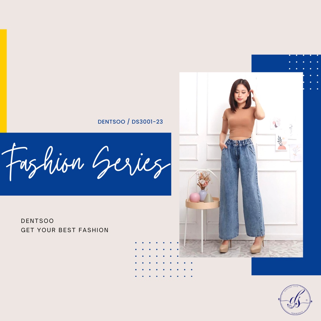 DENTSOO - Celana Jeans Wanita / Kulot Jeans Pinggang Karet / Kulot Jeans Kancing 2 ( BISA COD ).