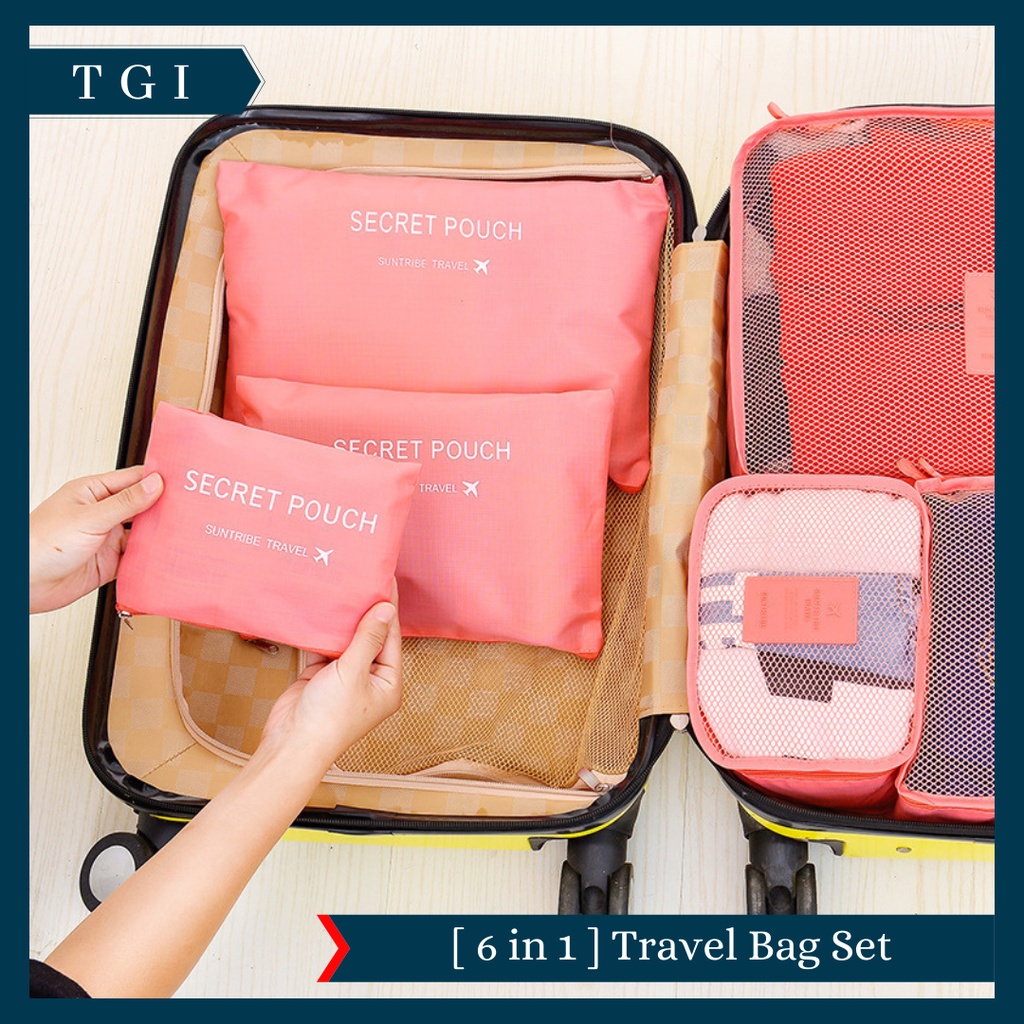 TGI - [6 IN 1]  TAS TRAVEL BAG | TAS ORGANIZER BAG | TRAVELLING ORGANIZER BAG MOTIF WARNA | TRAVEL BAG ORGANIZER