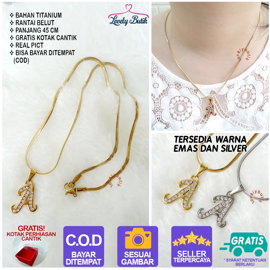 Lovelybutik - Kalung Inisial Huruf Titanium anti karat Kalung hurup Abjad Alphabet Ins A Klasik Bonus Kotak Perhiasan