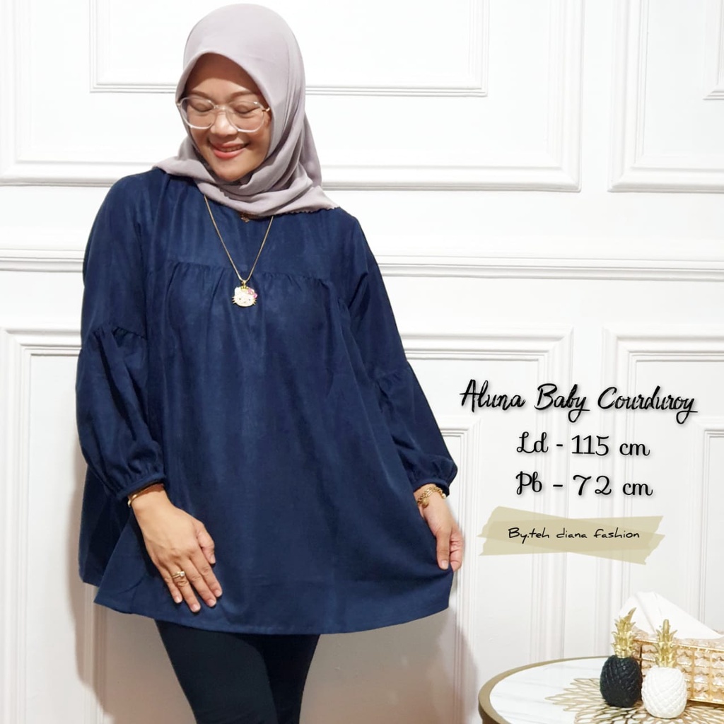 Atasan Wanita Jumbo / Blouse Wanita Jumbo / Baju Atasan Wanita Jumbo 3L Adiba Corduroy Ld 115 Cm-Navy Blue