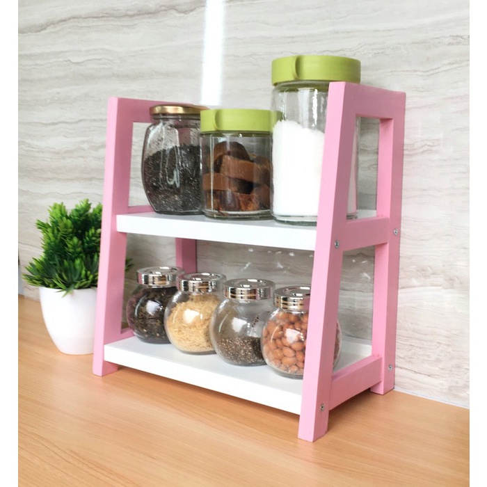 Rack Bumbu - Rak Bumbu Dapur Kayu / Rak Serbaguna Pink