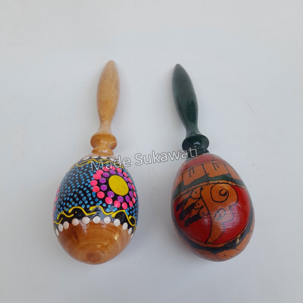 Alat musik marakas shaker telur stik kayu maracas lukis mainan anak