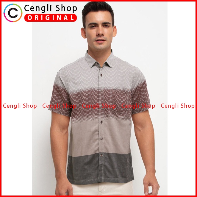 BAJU KEMEJA PRIA CARDINAL ORIGINAL CASUAL LENGAN PENDEK COKLAT CA05