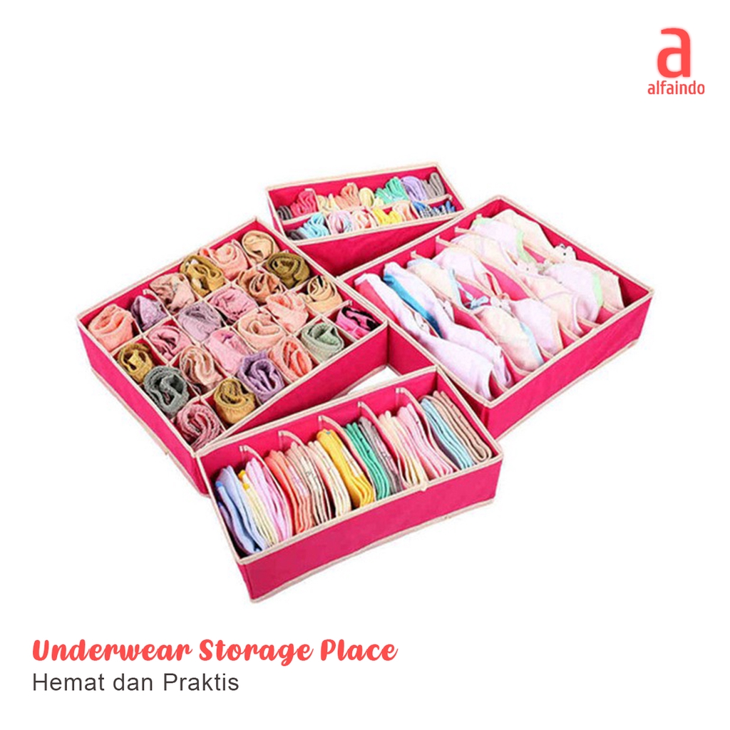 Alfaindo Storage Box Baju Tempat Penyimpanan Pakaian Keranjang Full Set isi 4 USB004