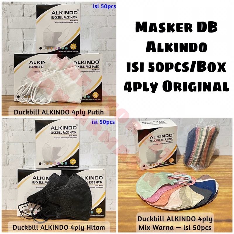 Masker Duckbill Alkindo 4ply Emboss isi 50pcs/box - Alkindo Putih - Alkindo hitam - Alkindo mix