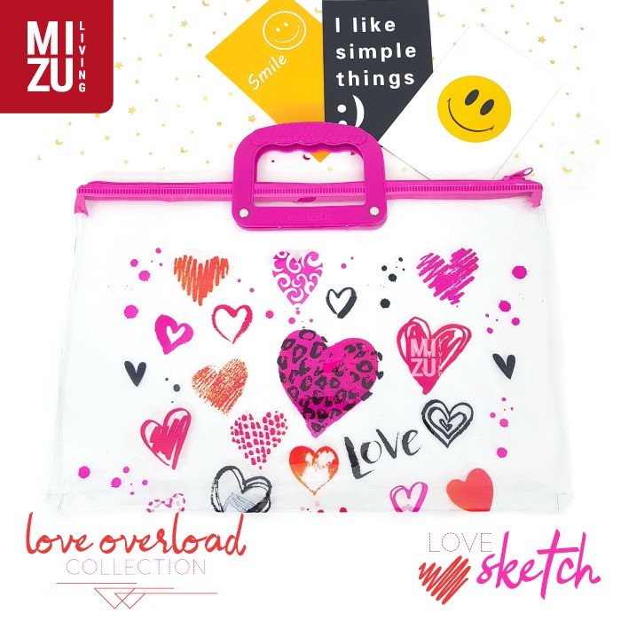 LOVE OVERLOAD Folio Document Bag Zipper Handle Tas Dokumen Sekolah Kertas Buku Map Plastik Gagang-3