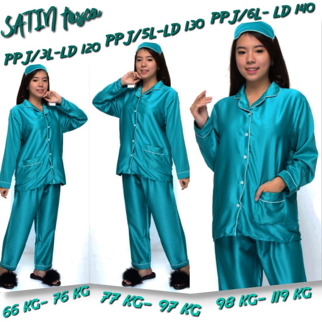 PIYAMA JUMBO / BIG SIZE SATIN LD 120 130 140 BAJU TIDUR WANITA SET CELANA