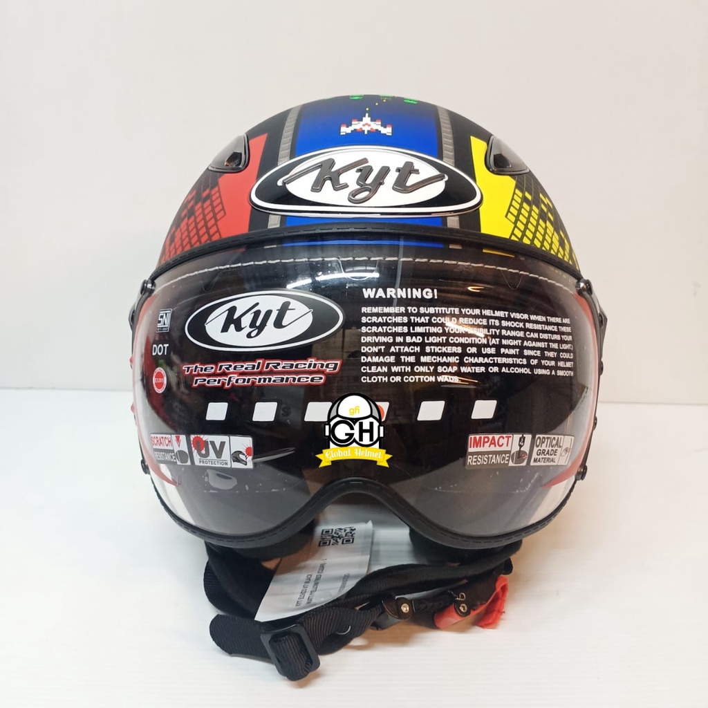 HELM KYT ELSICO #7 BLACK MATT YELLOW RED KYT HALF FACE