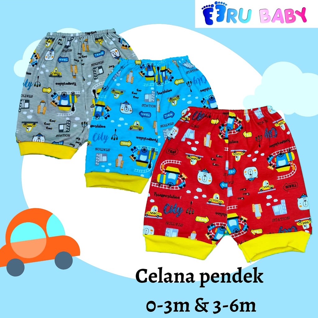 eeru baby celana pendek 3in1 warna untuk usia 0-3 bulan dan 3-6 bulan