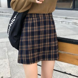 Rok Wanita High Waist Elegan Motif Kotak kotak Gaya  Korea 