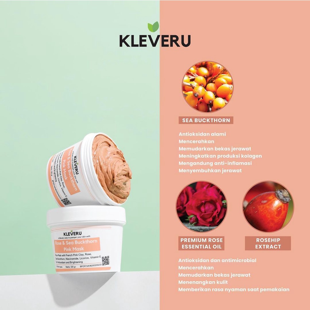 KLEVERU Rose and Sea Buckthorn Pink Mask | Masker Wajah 120gr