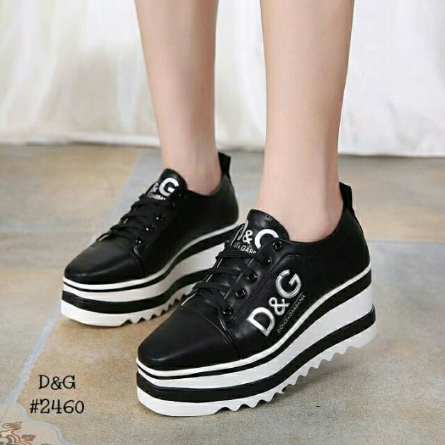 #14302 DOLCE GABANA SNEAKER WEDGES DG HITAM 7CM