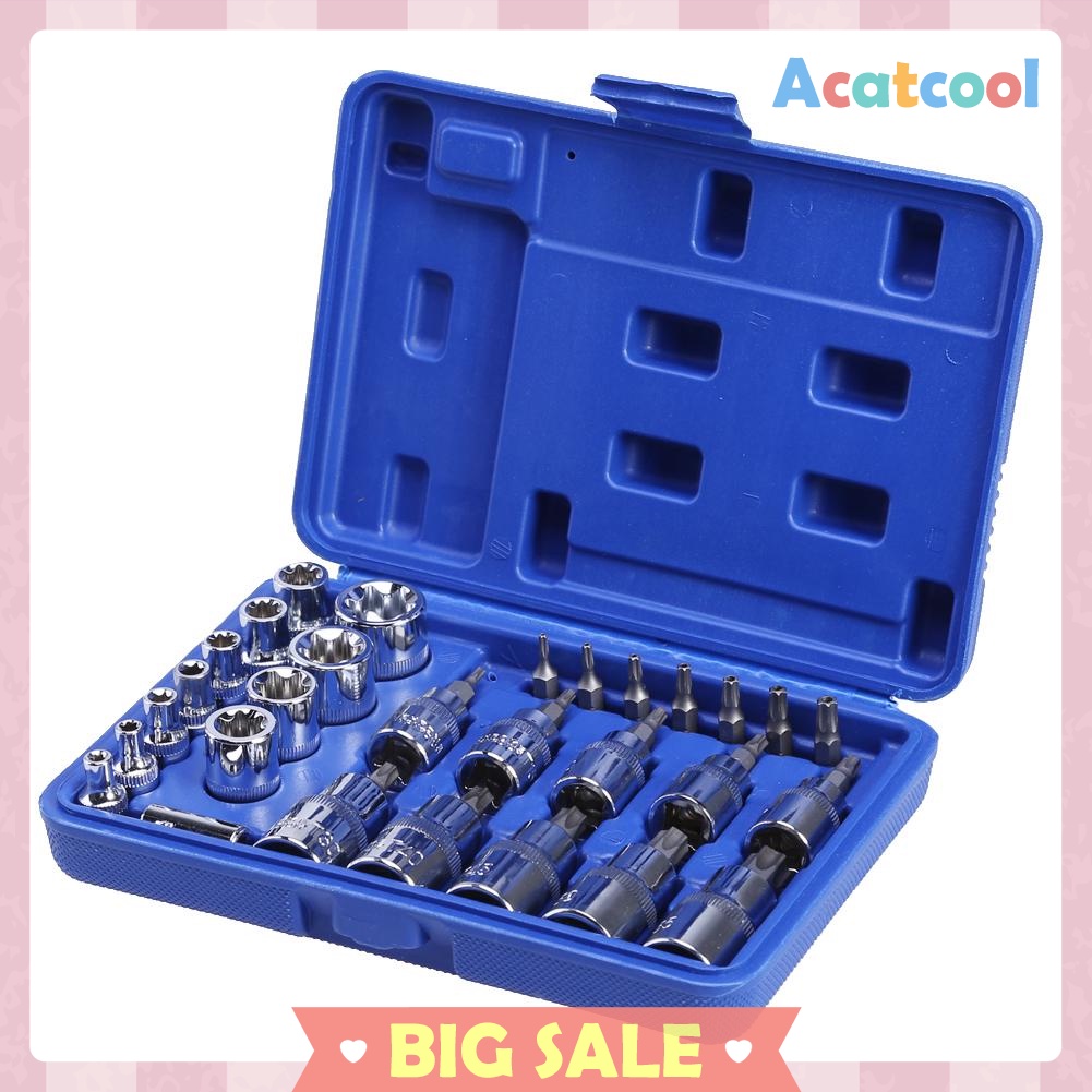 29PC Torx Star Socket Set &amp; Bit Male Female E &amp; T Sockets With Torx Bit Too