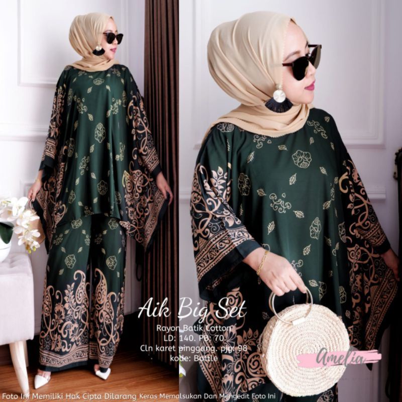 BAJU SETELAN WANITA JUMBO LD 140 RAYON BATIK KATUN ONE SET AIK BIG SET CELANA PINGGANG KARET NIYARA 