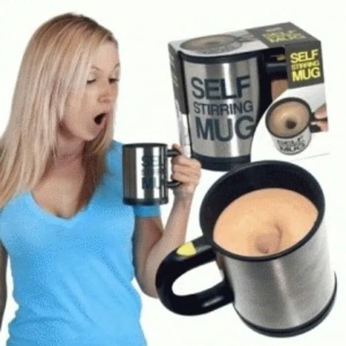 Gelas mug self stirring aduk Otomatis Stainless steel Coffee Magic Teh