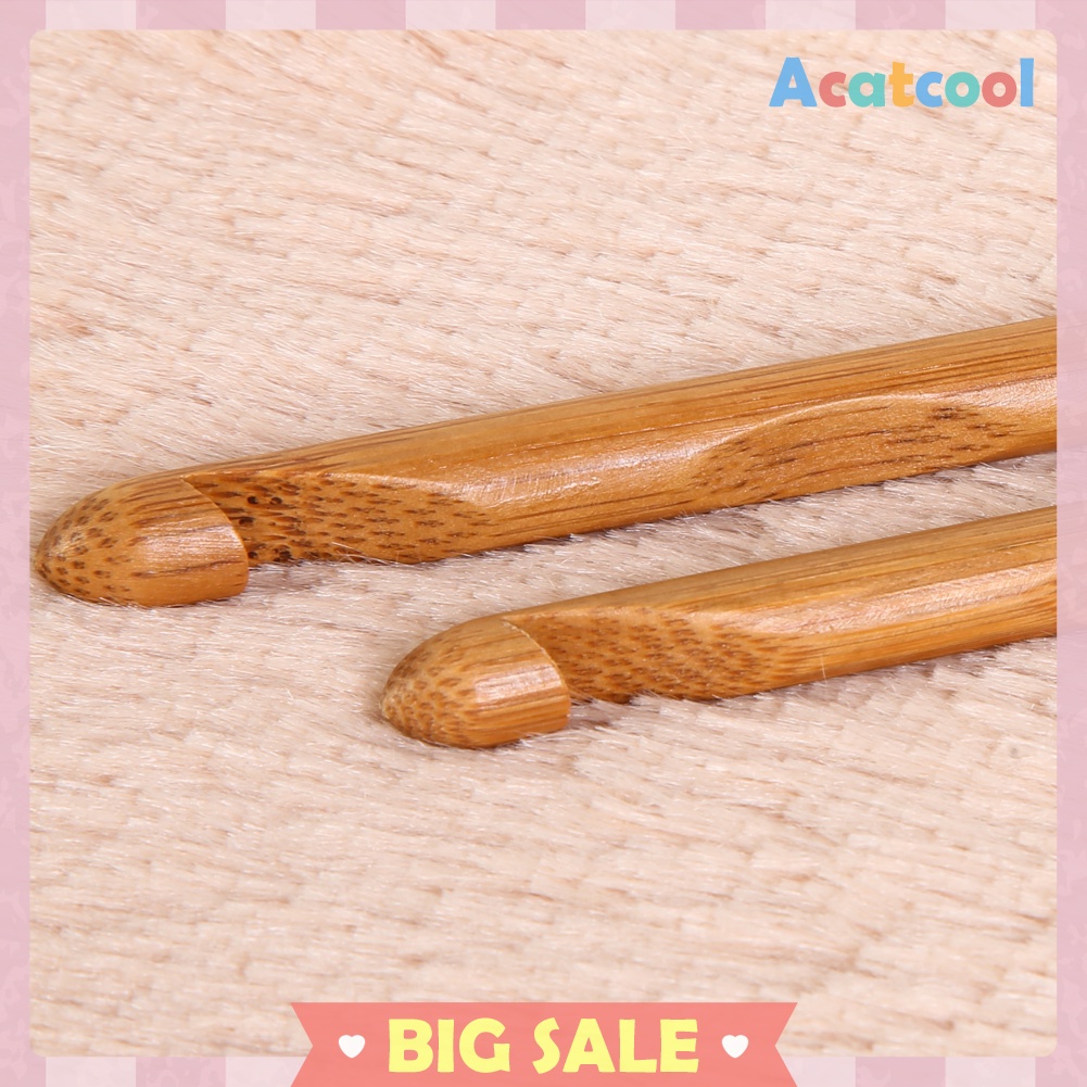 12-Size Bamboo Handle Crochet Hook Knit Weave Yarn Craft Knitting Needle