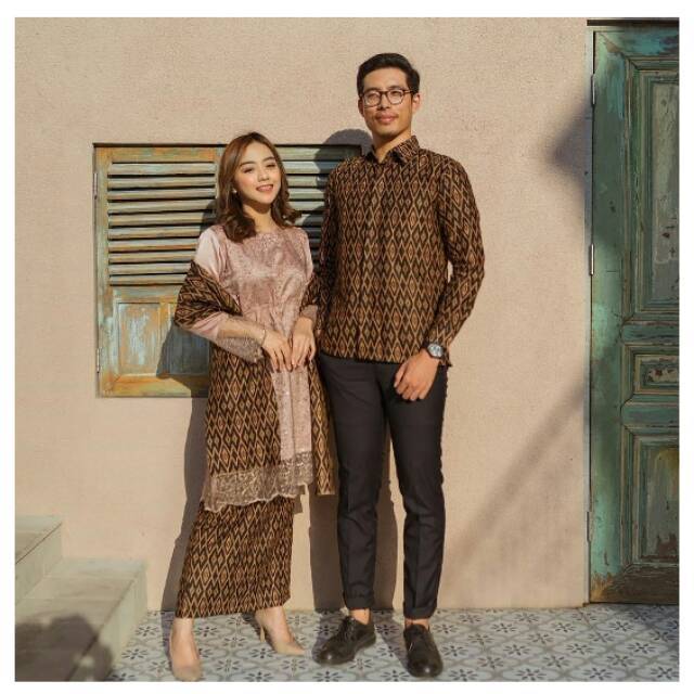 SET BATIK COUPLE EMELY | KEBAYA MODERN TUNIK TULLE BROKAT PREMIUM | KEBAYA KONDANGAN LAMARAN TUNANGAN WISUDA