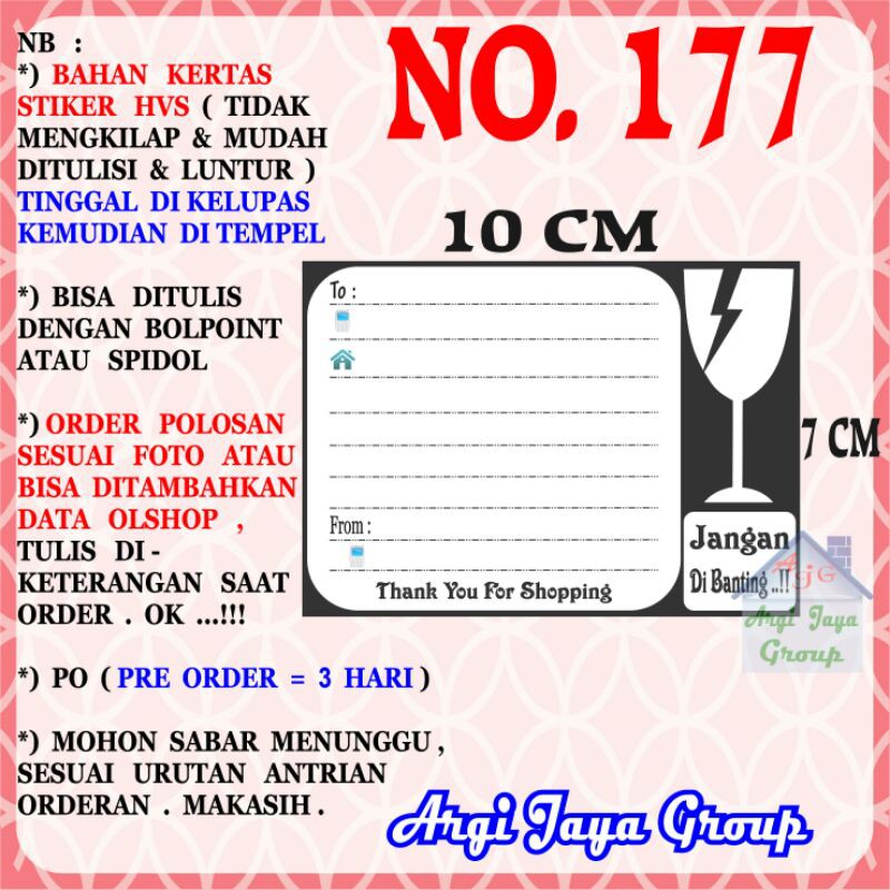 

Stiker HVS - Stiker Pengiriman - Sticker Alamat Olshop Murah Nomer 177-10x7cm