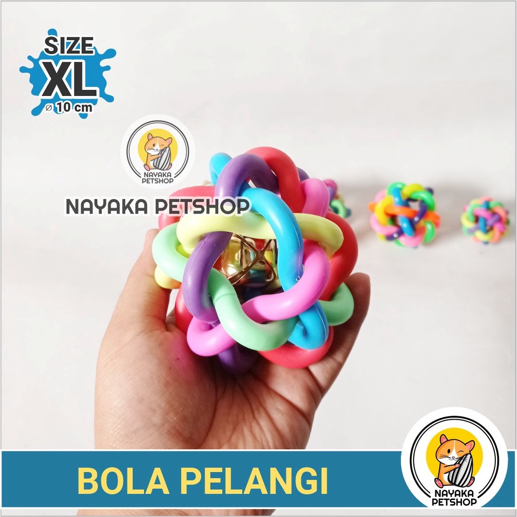 Size XL Mainan Bola Pelangi Karet Mainan Kucing Anjing Bunyi Kerincing Lonceng Pet Cat Toy Ball