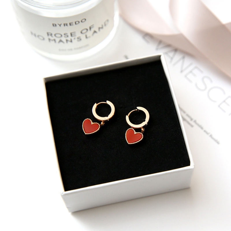 Anting hoop love merah titanium korea anti karat