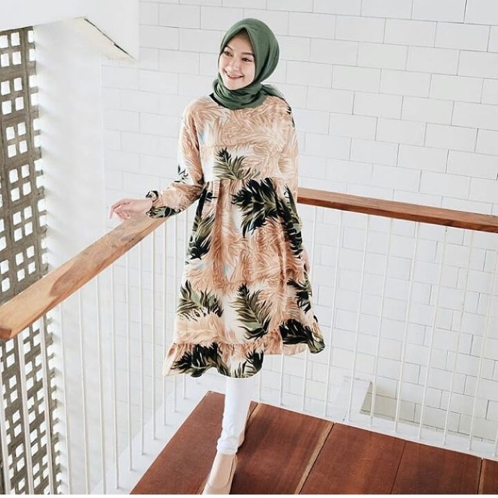 TERLARIS Delvi tunik tunik wanita tunik motif tunik bunga muslimah