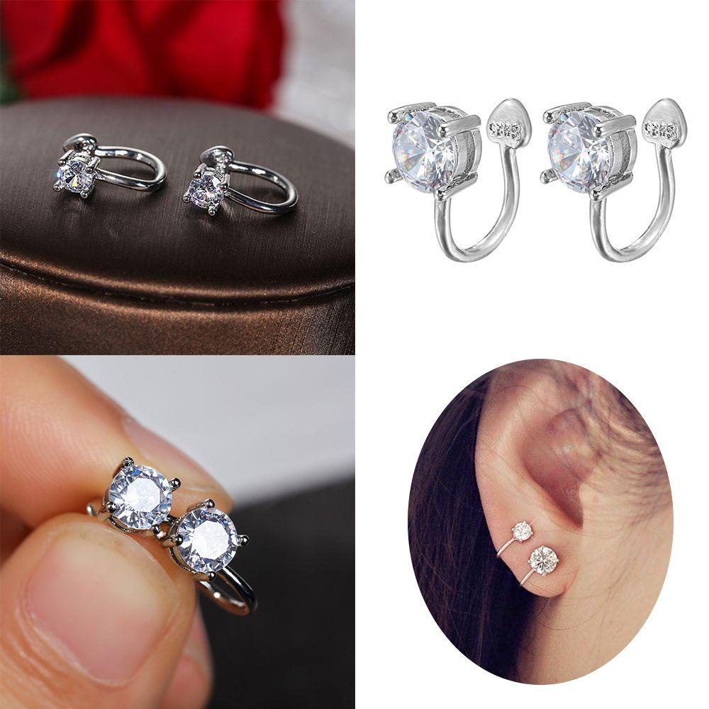 Solighter Zircon Ear Cuff 6mm 4mm Wanita Pria Perhiasan Anting Non Piercing