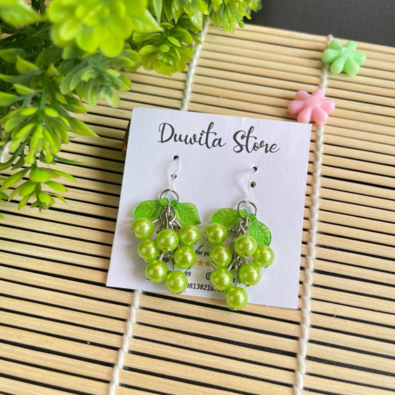 HANDMADE ANTING ANAK/DEWASA KAITAN PLASTIK/SILVER MOTIF BUAH GRAPE