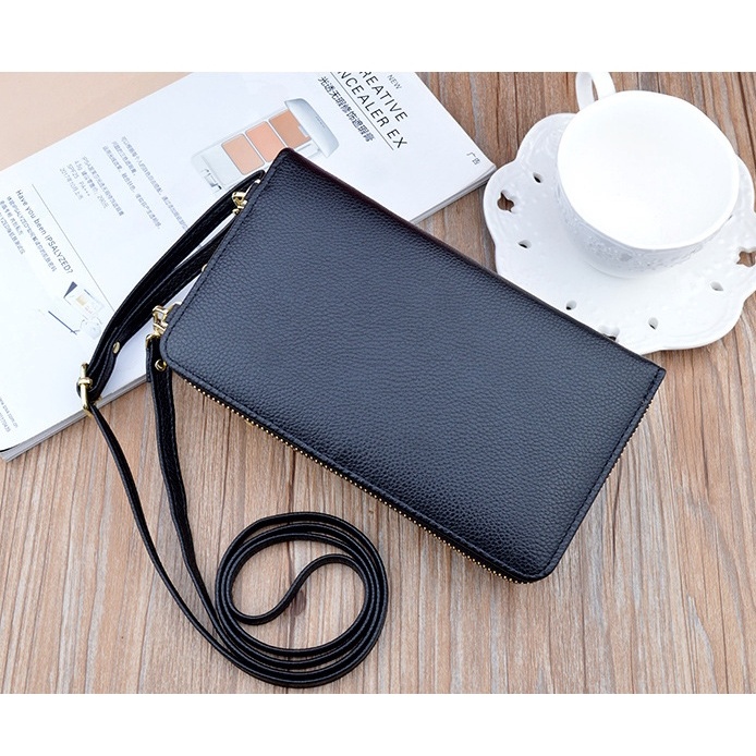 DOMPET HP SELEMPANG WANITA KULIT HITAM EASTON WA256B5 TALI PANJANG SLING BATAM KEKINIAN KOREA