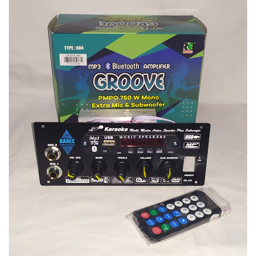 Kit Power Active Speaker GROOVE Mono Plus Mp3 Bluetooth Amplifier Extra Mic & SubWoofer-Ranic 684