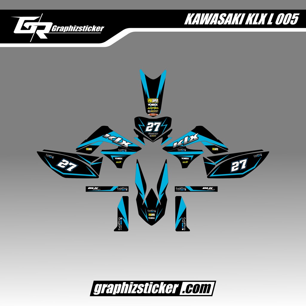 DECAL STICKER MOTOR KAWASAKI KLX L STRIPING BIRU HITAM