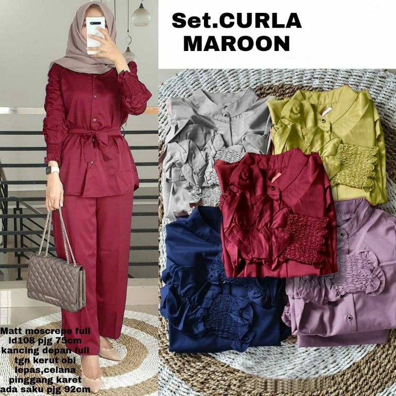 SET CELANA CURLA, MOSCREPE PREMIUM, GAMIS HIJAB MUSLIM, SETELAN