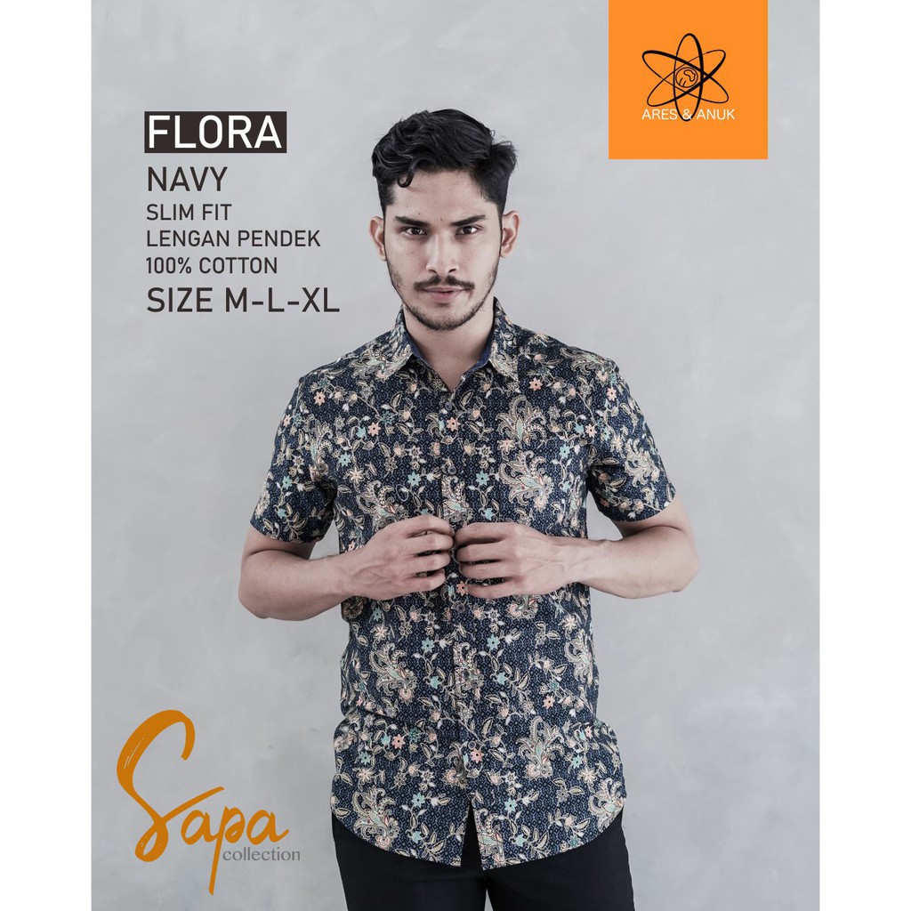 Kemeja Batik Lengan Pendek FLORA NAVY Aresanuk by SAPA COllection