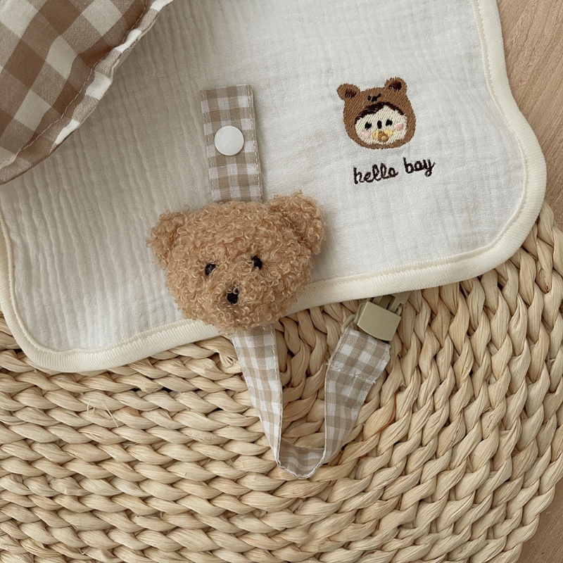 Cute Bear Plaid Cotton Pacifier Chain Clip Baby Nursing Teether Soother Holder